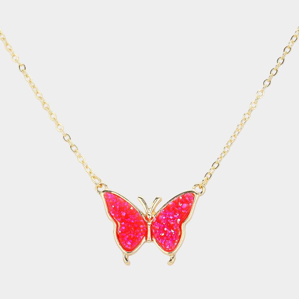 Butterfly Druzy Pendant Necklace - Madeline Love - Flyclothing LLC