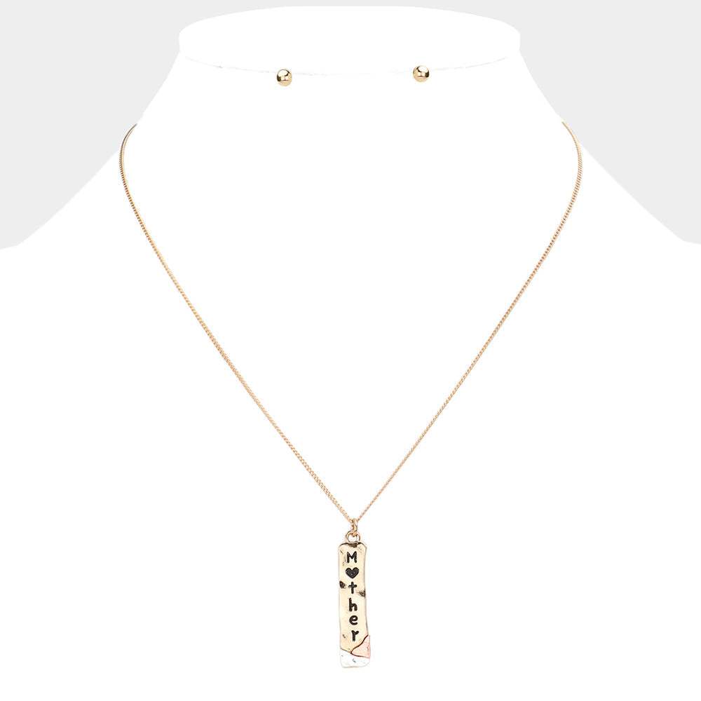 "Mother" Metal Bar Pendant Necklace - Madeline Love - Flyclothing LLC