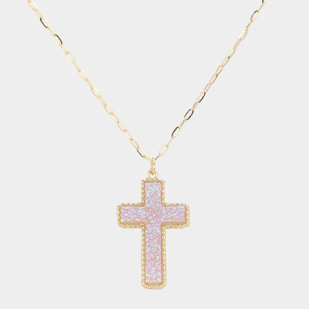 Druzy Cross Pendant Necklace - Madeline Love - Flyclothing LLC