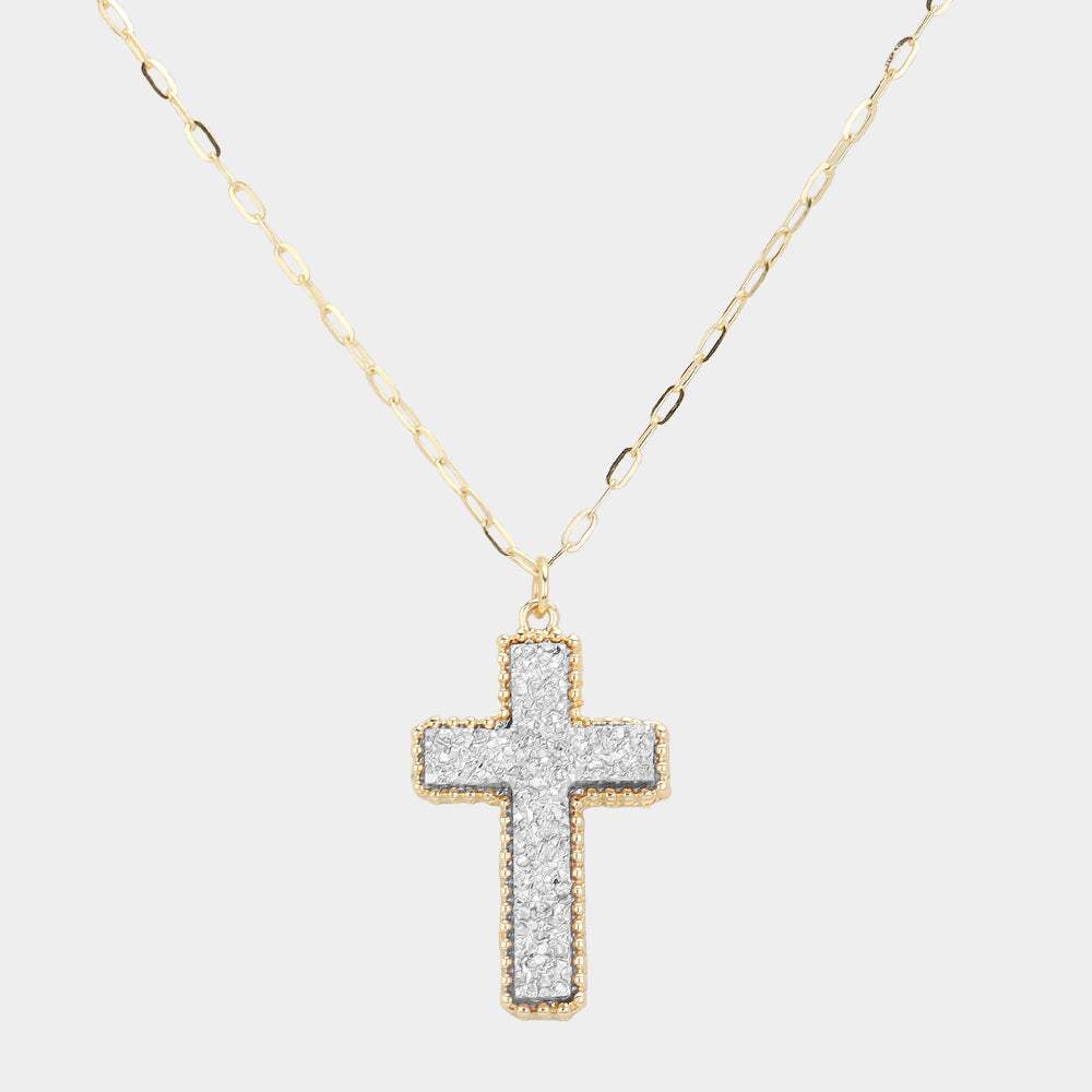 Druzy Cross Pendant Necklace - Madeline Love - Flyclothing LLC