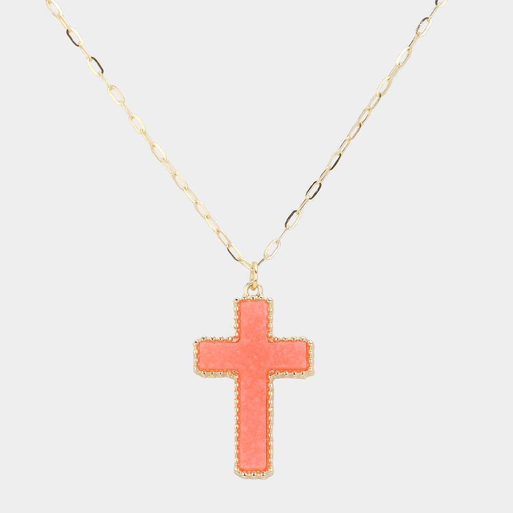 Druzy Cross Pendant Necklace - Madeline Love - Flyclothing LLC