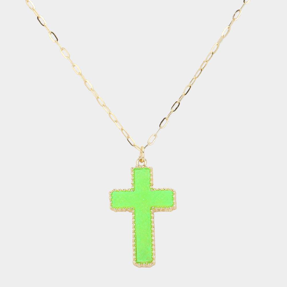 Druzy Cross Pendant Necklace - Madeline Love - Flyclothing LLC