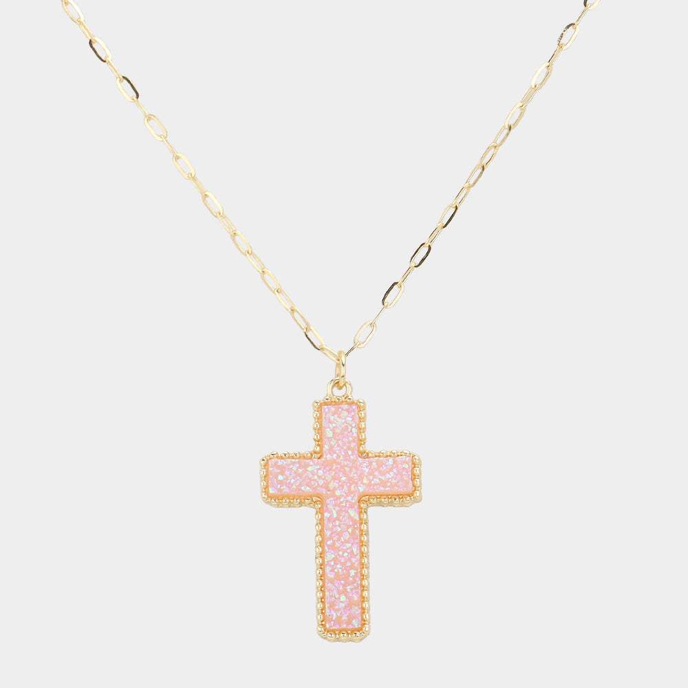 Druzy Cross Pendant Necklace - Madeline Love - Flyclothing LLC