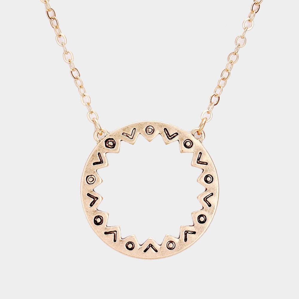 Antique Pattern Metal Open Circle Pendant Necklace - Madeline Love - Flyclothing LLC