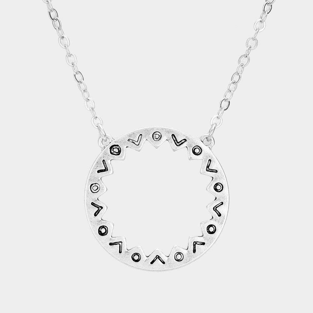 Antique Pattern Metal Open Circle Pendant Necklace - Madeline Love - Flyclothing LLC