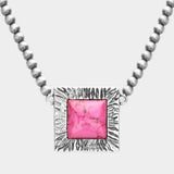 Square Natural Stone Accented Pendant Necklace - Madeline Love - Flyclothing LLC
