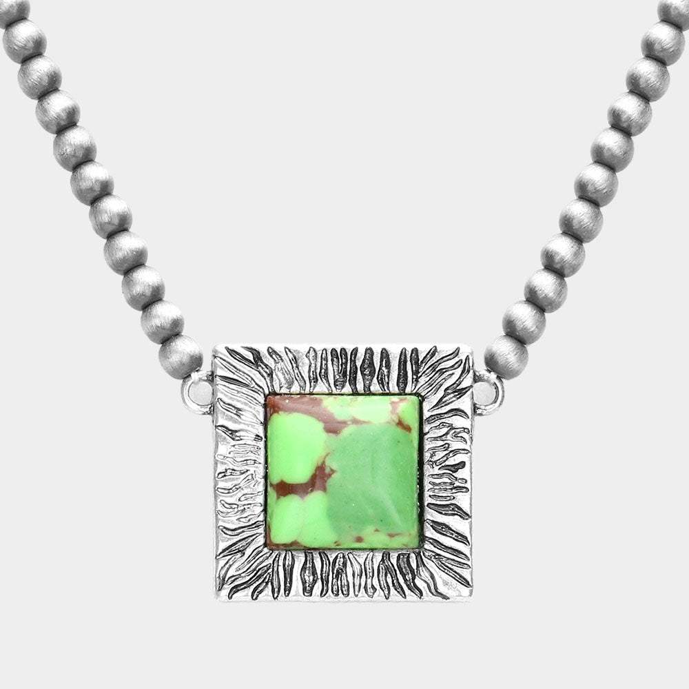 Square Natural Stone Accented Pendant Necklace - Madeline Love - Flyclothing LLC
