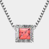 Square Natural Stone Accented Pendant Necklace - Madeline Love - Flyclothing LLC