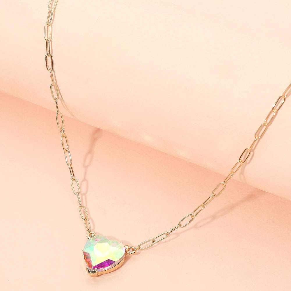 Heart Stone Pendant Paperclip Chain Necklace - Madeline Love - Flyclothing LLC