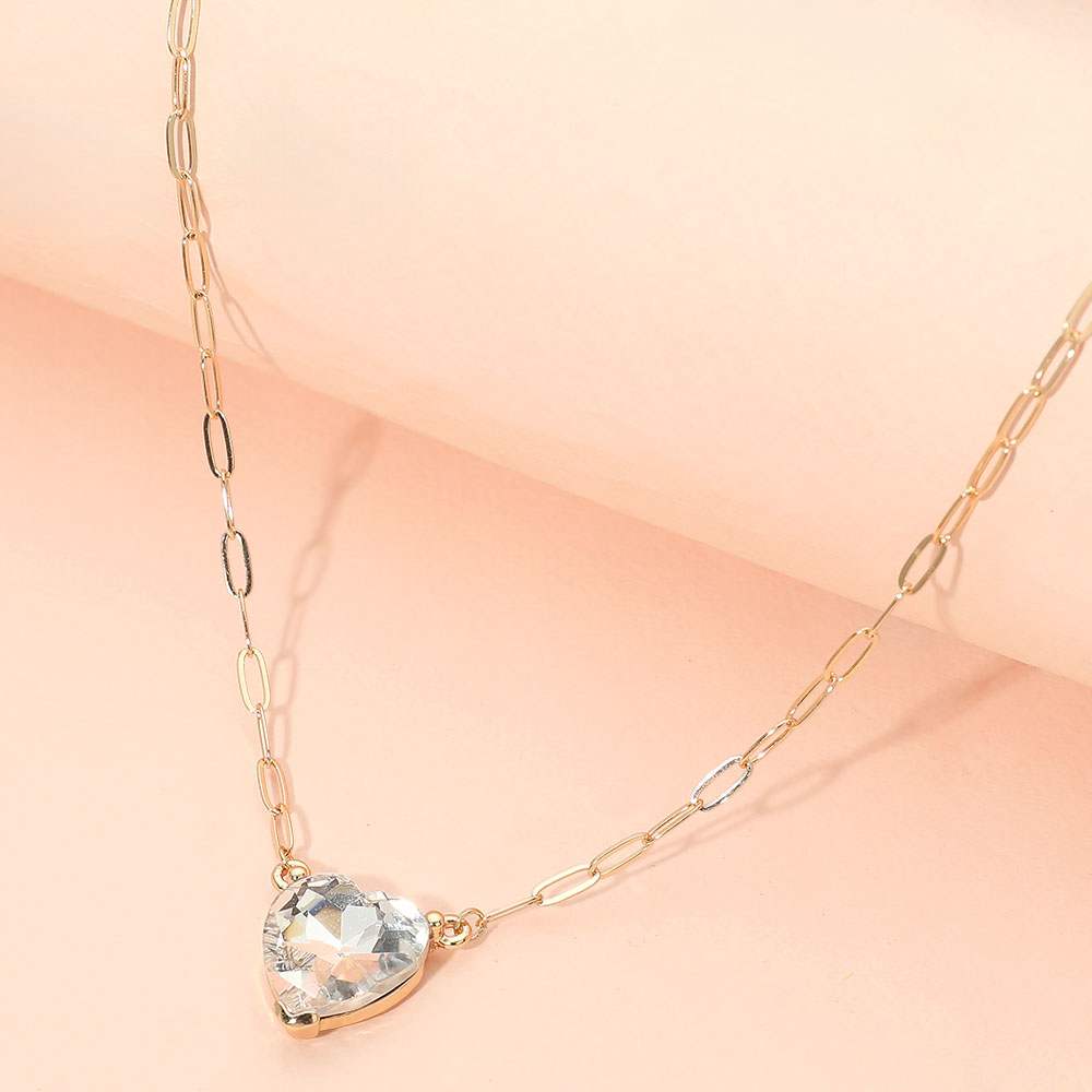 Heart Stone Pendant Paperclip Chain Necklace - Madeline Love - Flyclothing LLC