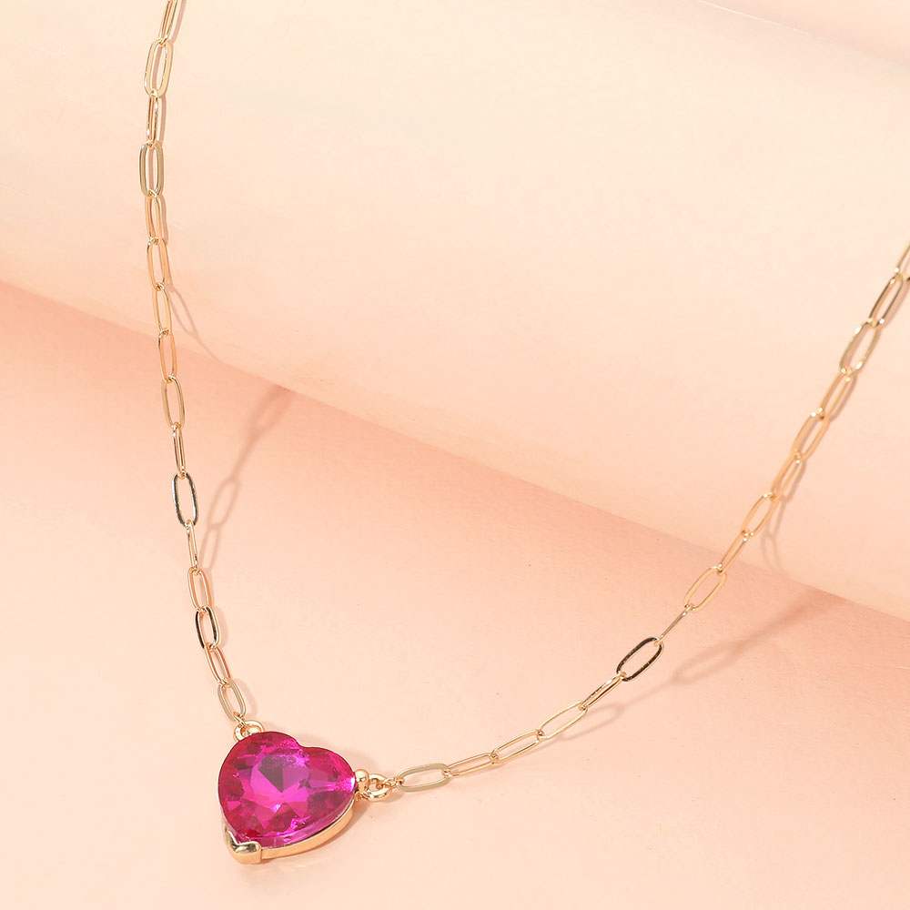 Heart Stone Pendant Paperclip Chain Necklace - Madeline Love - Flyclothing LLC