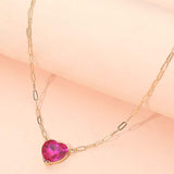 Heart Stone Pendant Paperclip Chain Necklace - Madeline Love - Flyclothing LLC