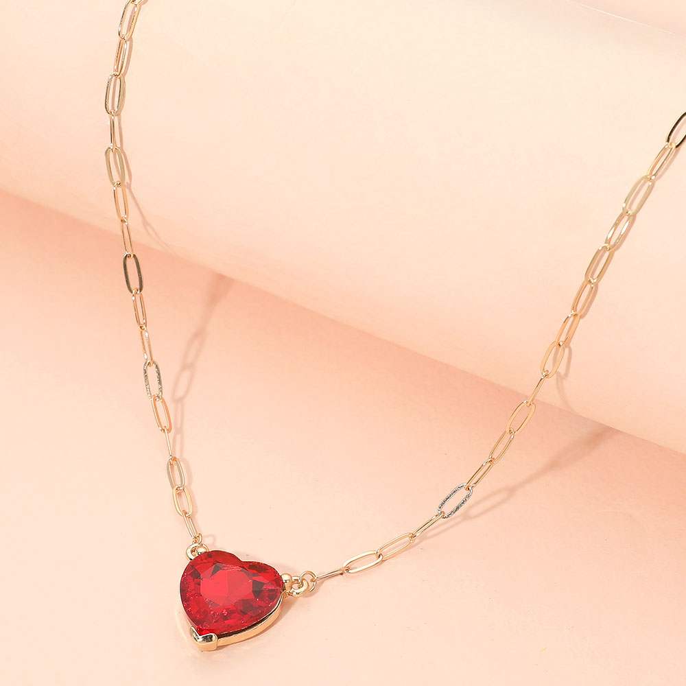Heart Stone Pendant Paperclip Chain Necklace - Madeline Love - Flyclothing LLC