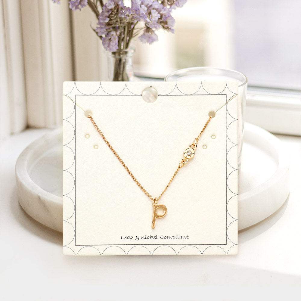 P - Small Letter Initial Monogram Pendant Necklace with Crystal - Madeline Love - Flyclothing LLC
