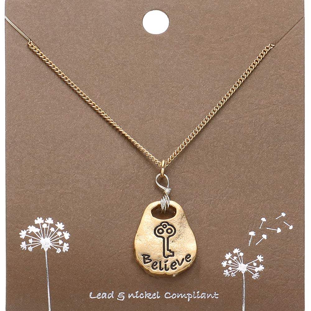 BELIEVE Message Key Engraved Pendant Necklace - Madeline Love - Flyclothing LLC
