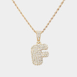 -F- Rhinestone Initial Monogram Pendant Brass Chain Necklace - Madeline Love - Flyclothing LLC