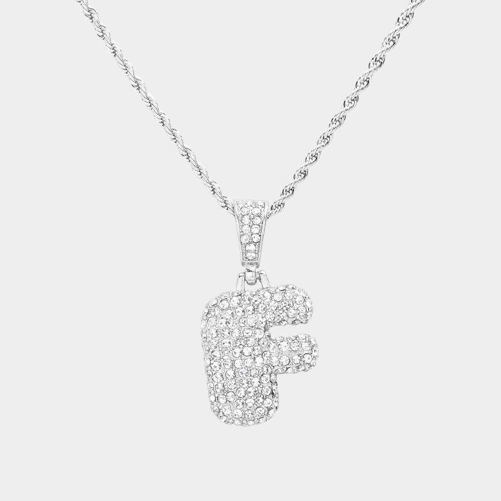 -F- Rhinestone Initial Monogram Pendant Brass Chain Necklace - Madeline Love - Flyclothing LLC