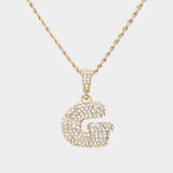 -G- Rhinestone Initial Monogram Pendant Brass Chain Necklace - Madeline Love - Flyclothing LLC