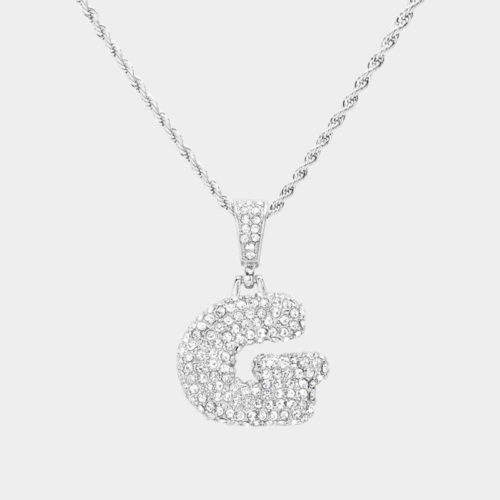 -G- Rhinestone Initial Monogram Pendant Brass Chain Necklace - Madeline Love - Flyclothing LLC