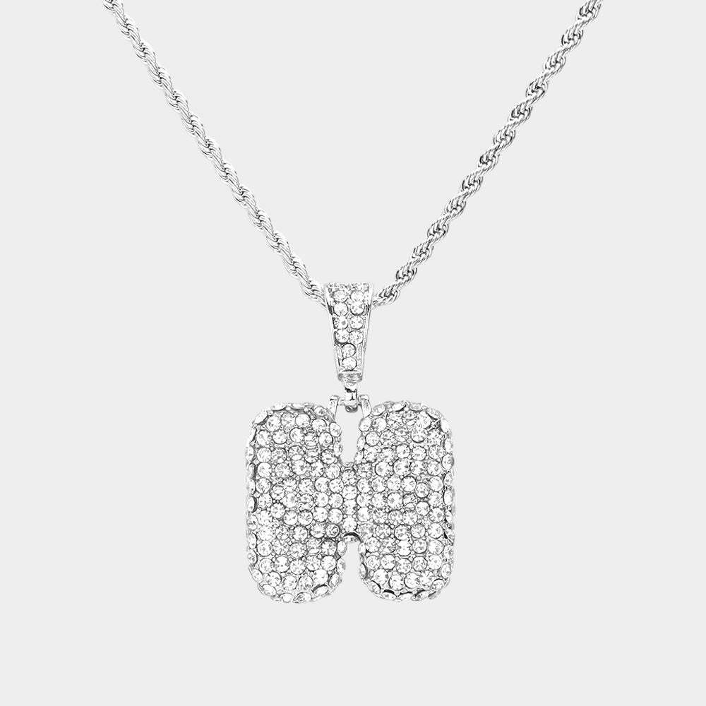 -H- Rhinestone Initial Monogram Pendant Brass Chain Necklace - Madeline Love - Flyclothing LLC