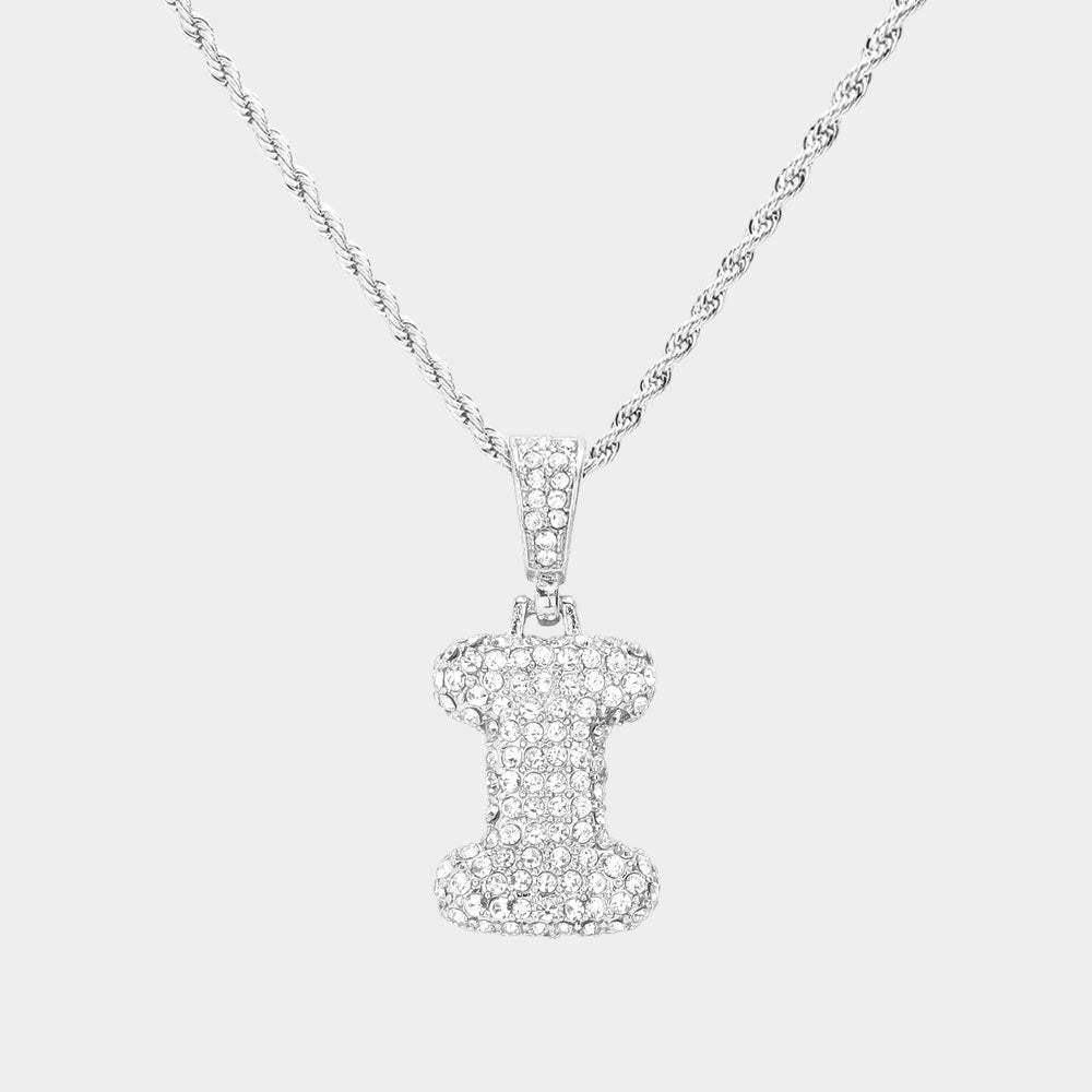 -I- Rhinestone Initial Monogram Pendant Brass Chain Necklace - Madeline Love - Flyclothing LLC