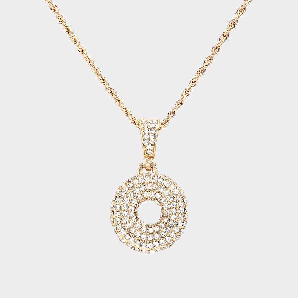 -O- Rhinestone Initial Monogram Pendant Brass Chain Necklace - Madeline Love - Flyclothing LLC
