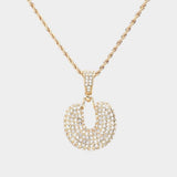 -U- Rhinestone Initial Monogram Pendant Brass Chain Necklace - Madeline Love - Flyclothing LLC