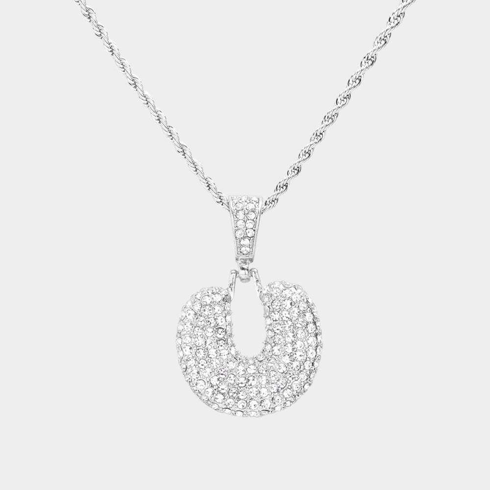-U- Rhinestone Initial Monogram Pendant Brass Chain Necklace - Madeline Love - Flyclothing LLC