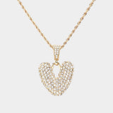 -V- Rhinestone Initial Monogram Pendant Brass Chain Necklace - Madeline Love - Flyclothing LLC