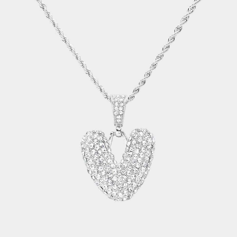 -V- Rhinestone Initial Monogram Pendant Brass Chain Necklace - Madeline Love - Flyclothing LLC