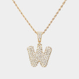 -W- Rhinestone Initial Monogram Pendant Brass Chain Necklace - Madeline Love - Flyclothing LLC
