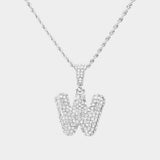 -W- Rhinestone Initial Monogram Pendant Brass Chain Necklace - Madeline Love - Flyclothing LLC