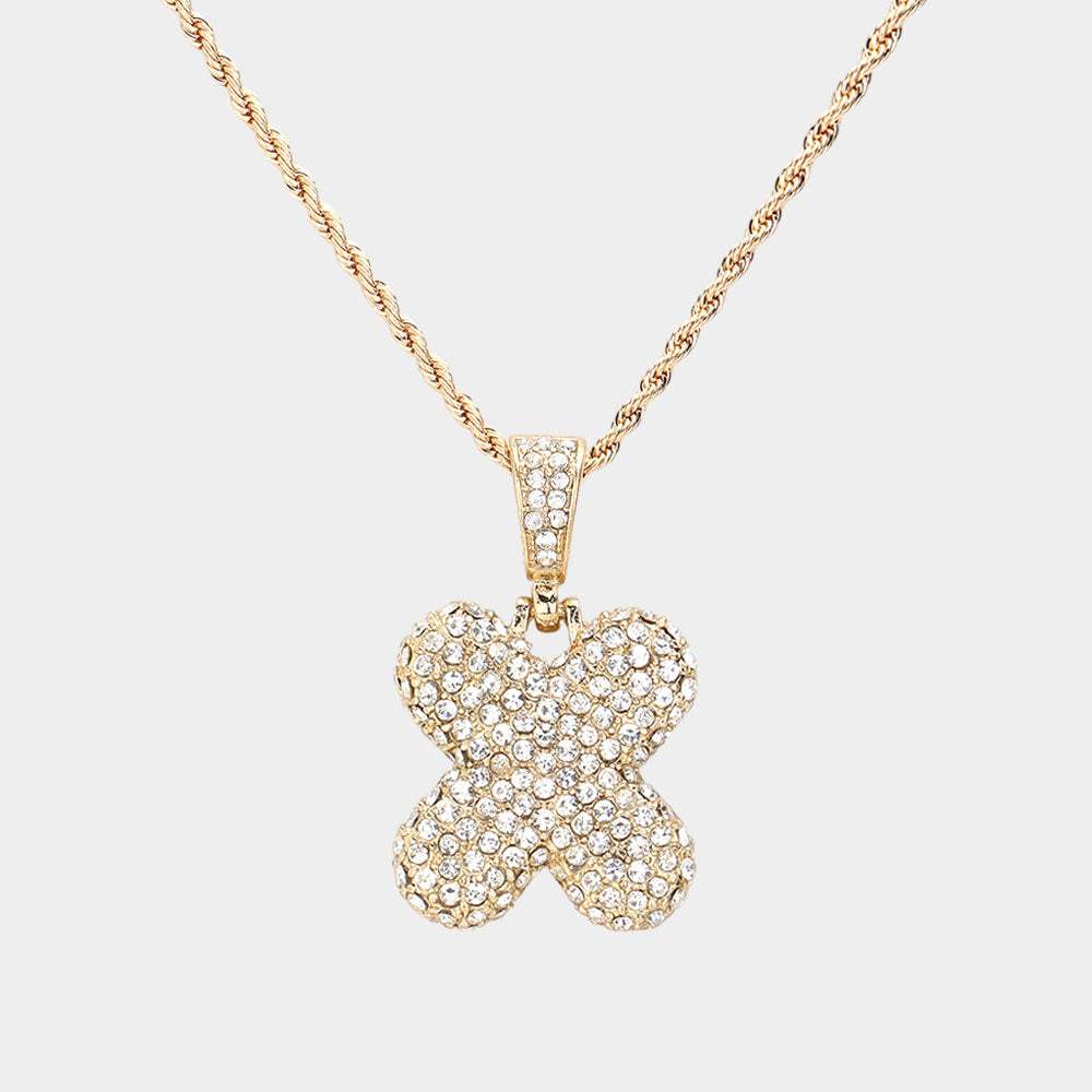 -X- Rhinestone Initial Monogram Pendant Brass Chain Necklace - Madeline Love - Flyclothing LLC