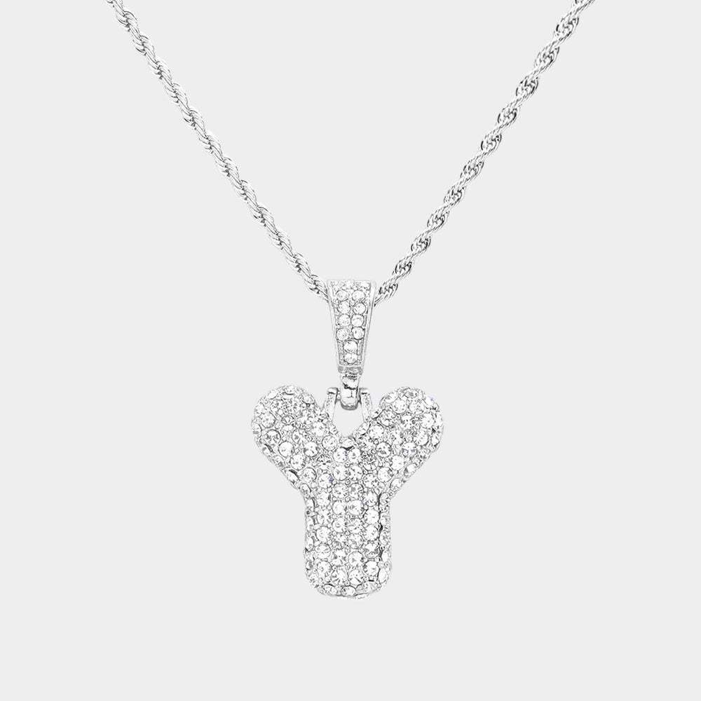 -Y- Rhinestone Initial Monogram Pendant Brass Chain Necklace - Madeline Love - Flyclothing LLC