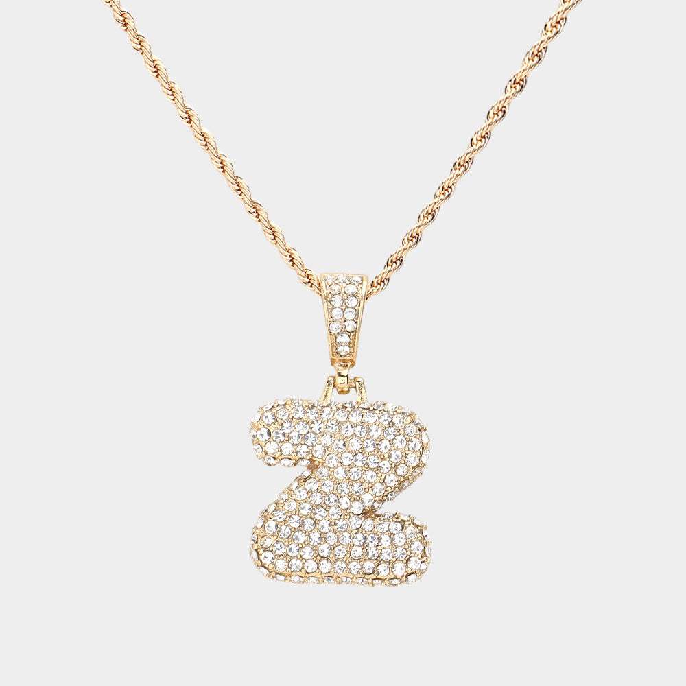 -Z- Rhinestone Initial Monogram Pendant Brass Chain Necklace - Madeline Love - Flyclothing LLC