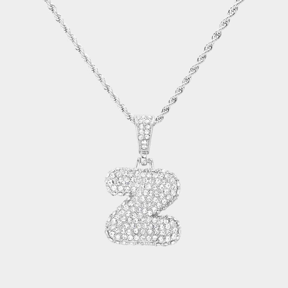 -Z- Rhinestone Initial Monogram Pendant Brass Chain Necklace - Madeline Love - Flyclothing LLC