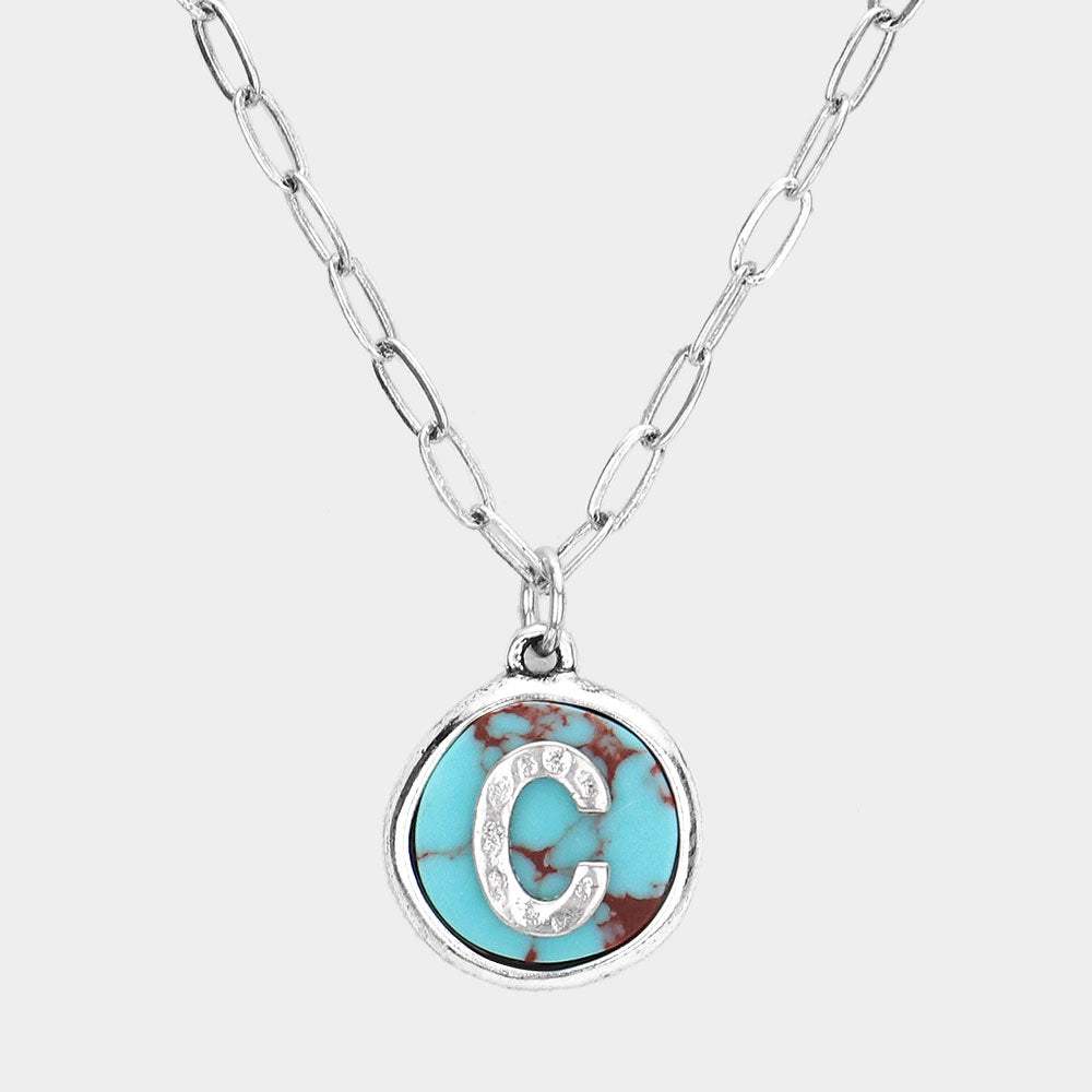-C- Initial Monogram Turquoise Pendant Necklace - Madeline Love - Flyclothing LLC