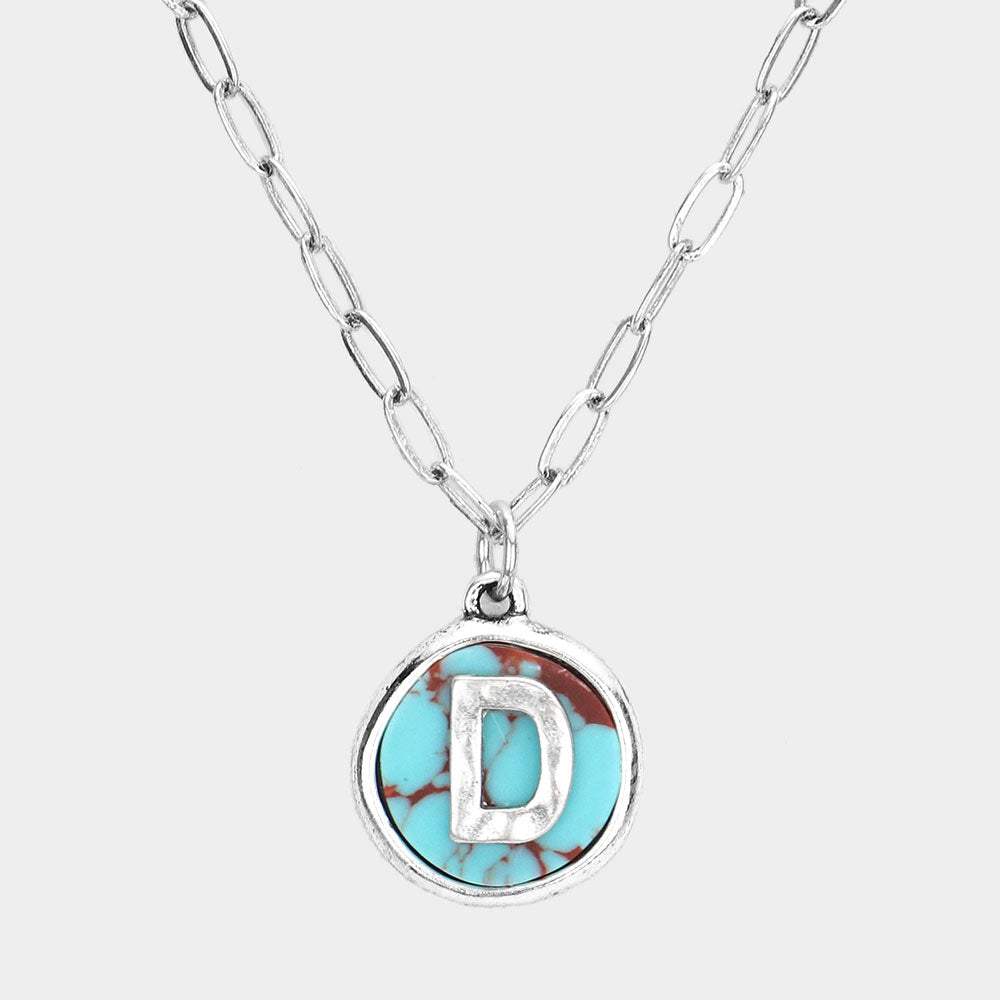 -D- Initial Monogram Turquoise Pendant Necklace - Madeline Love - Flyclothing LLC