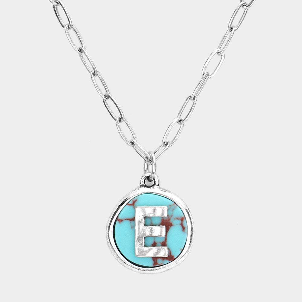 -E- Initial Monogram Turquoise Pendant Necklace - Madeline Love - Flyclothing LLC