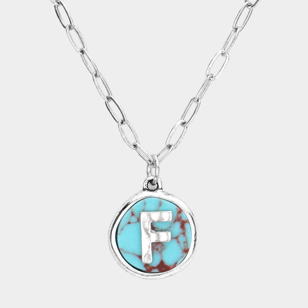 -F- Initial Monogram Turquoise Pendant Necklace - Madeline Love - Flyclothing LLC