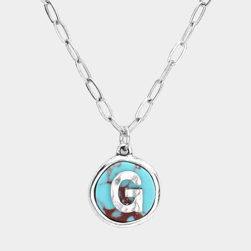 -G- Initial Monogram Turquoise Pendant Necklace - Madeline Love - Flyclothing LLC
