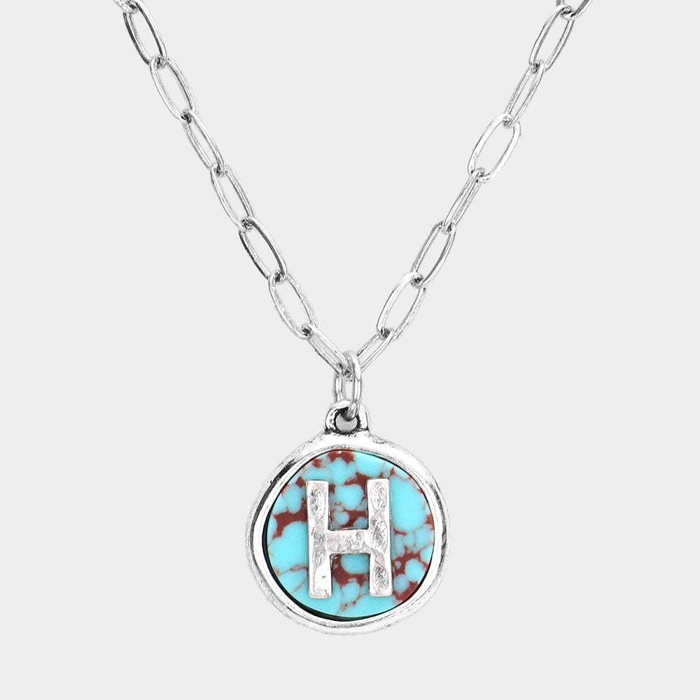-H- Initial Monogram Turquoise Pendant Necklace - Madeline Love - Flyclothing LLC