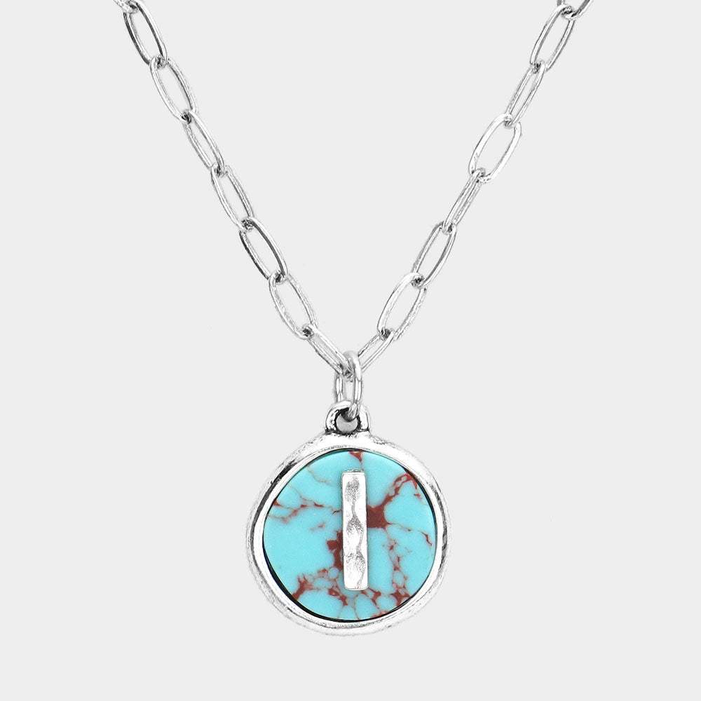 -I- Initial Monogram Turquoise Pendant Necklace - Madeline Love - Flyclothing LLC