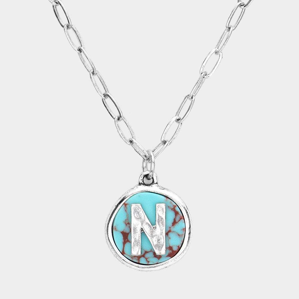 -N- Initial Monogram Turquoise Pendant Necklace - Madeline Love - Flyclothing LLC