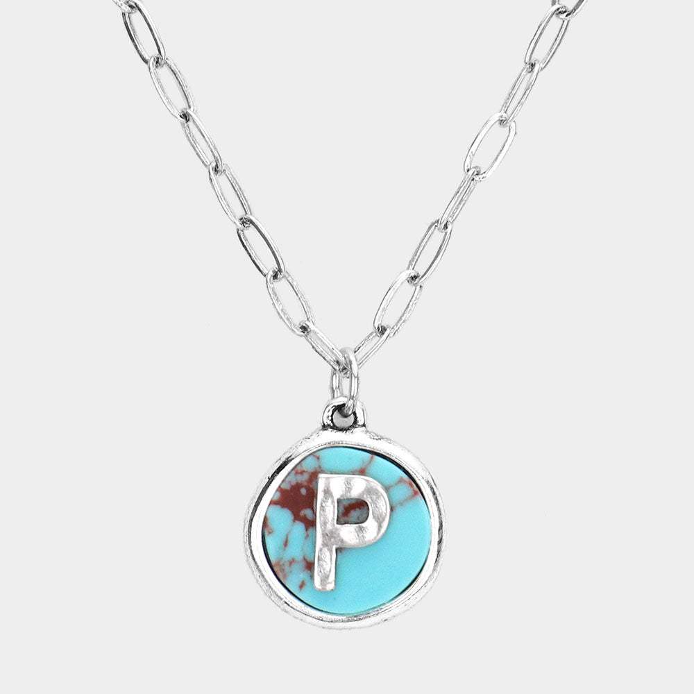 -P- Initial Monogram Turquoise Pendant Necklace - Madeline Love - Flyclothing LLC