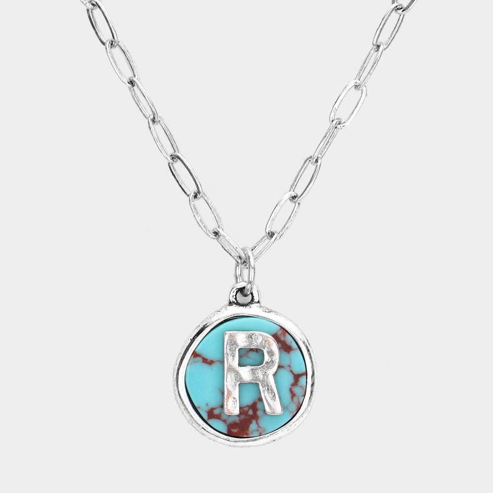 -R- Initial Monogram Turquoise Pendant Necklace - Madeline Love - Flyclothing LLC