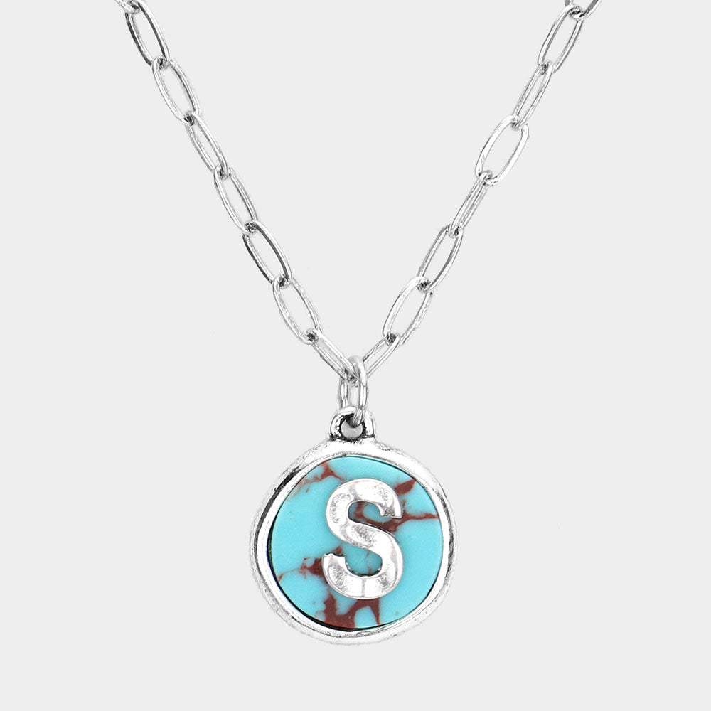 -S- Initial Monogram Turquoise Pendant Necklace - Madeline Love - Flyclothing LLC