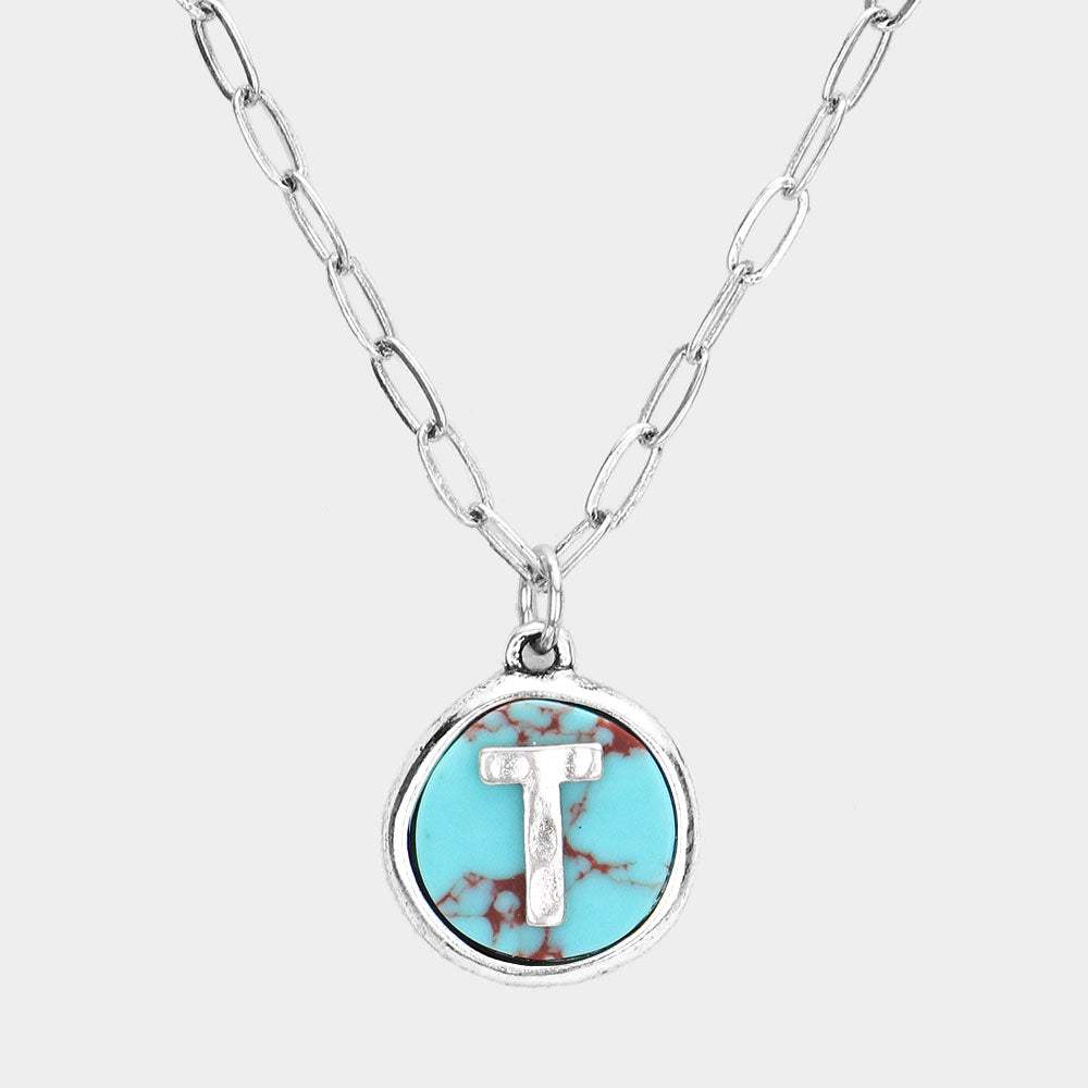 -T- Initial Monogram Turquoise Pendant Necklace - Madeline Love - Flyclothing LLC