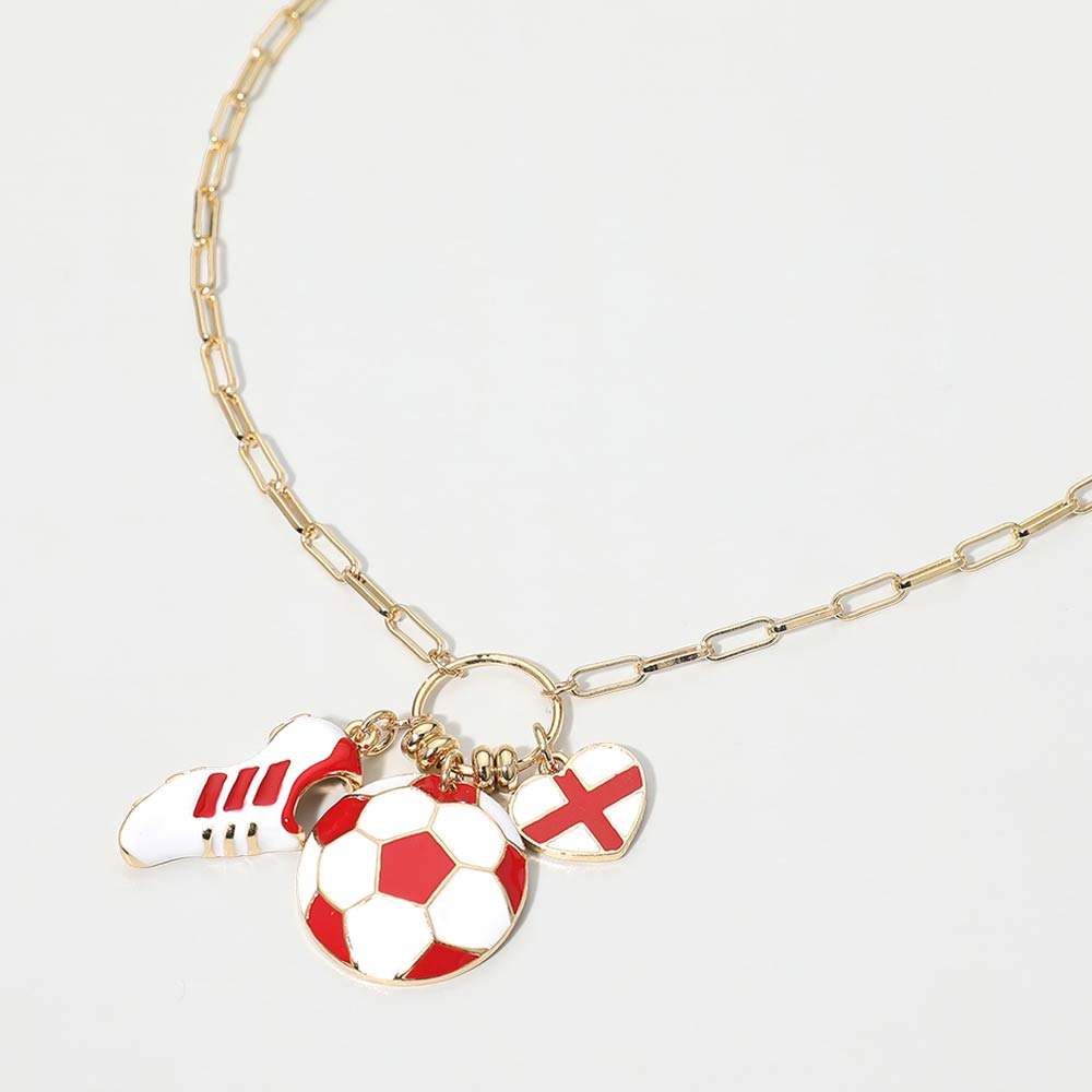 England Soccer Ball Shoe Heart Charm Toggle Pendant Paperclip Chain Necklace - Madeline Love - Flyclothing LLC