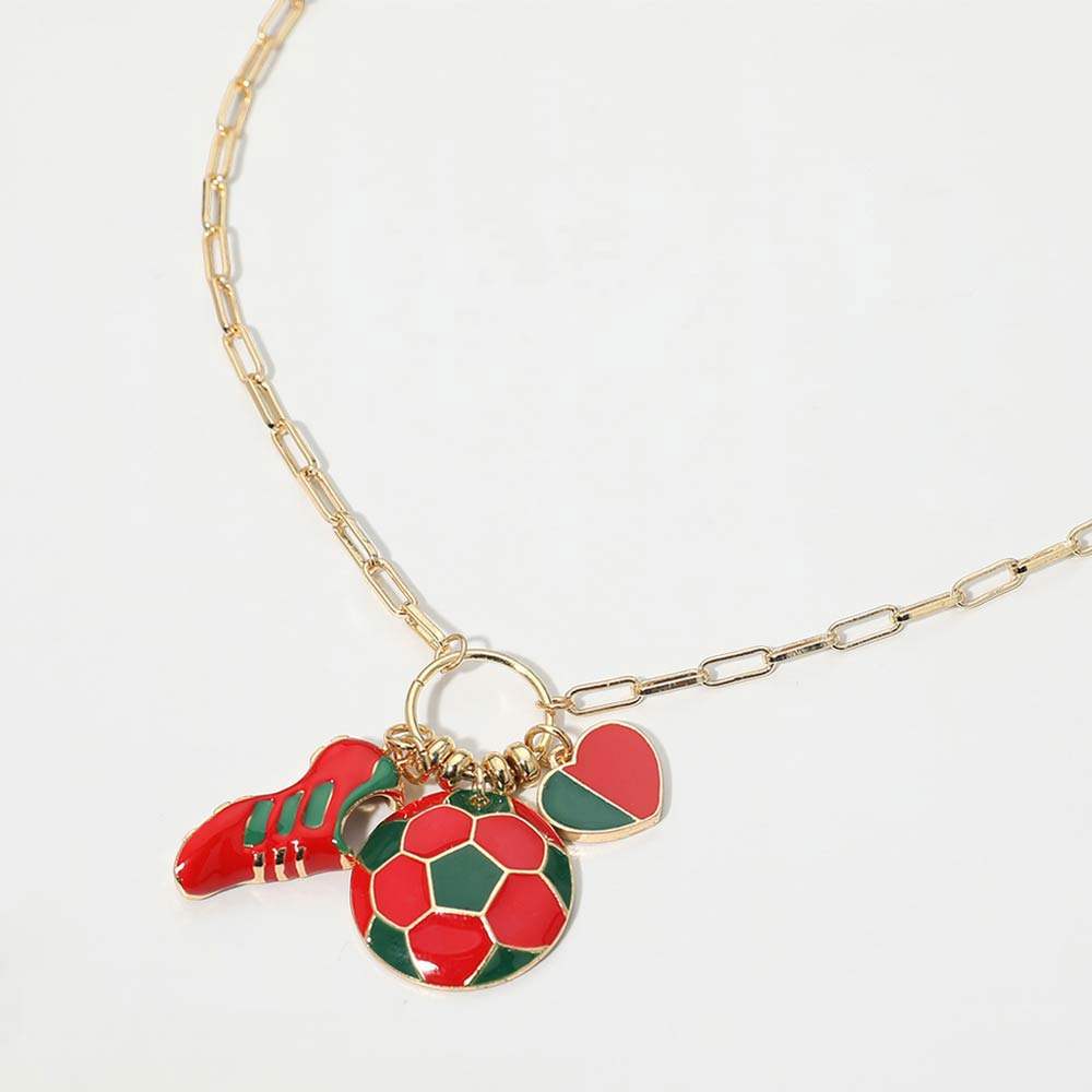 Portugal Soccer Ball Shoe Heart Charm Toggle Pendant Paperclip Chain Necklace - Madeline Love - Flyclothing LLC